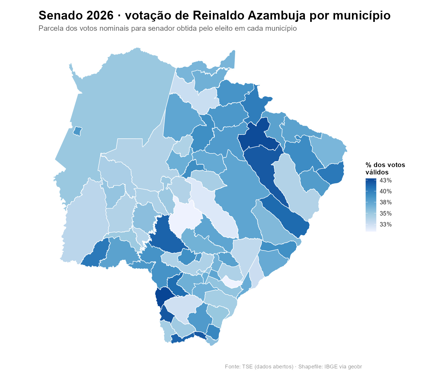 Votação de Reinaldo Azambuja por município em 2026